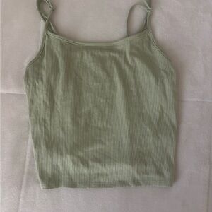 American Eagle Outfitters Ribbed Spaghetti-Strap Tank in Light Sage